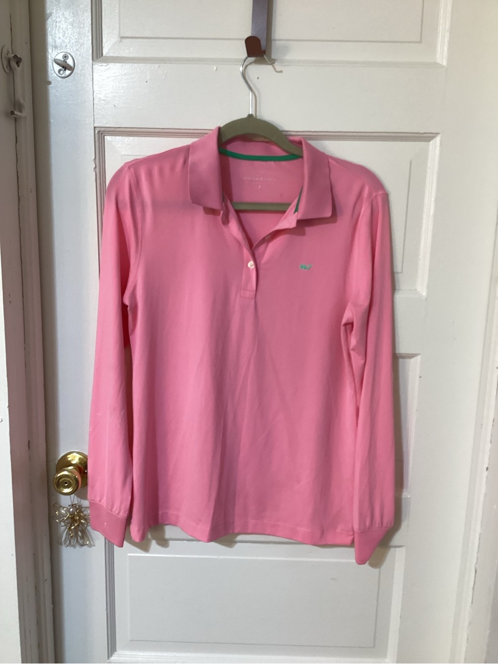 Vineyard Vines Pink Long-Sleeve V-Neck Polo Sweater